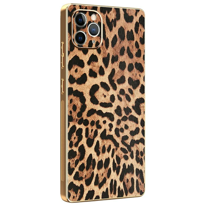 Чехол для iPhone 11 Pro Max с леопардовым принтом, из ПК + TPU с электрофорезным покрытием, из искусственной кожи