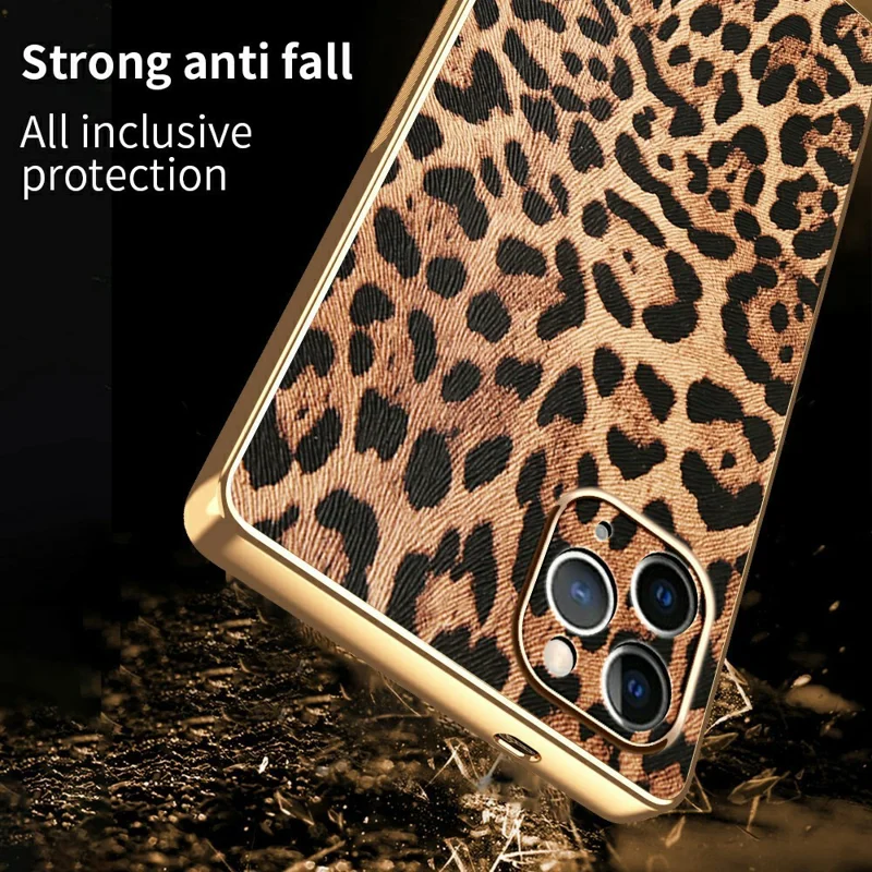 Чехол для iPhone 11 Pro Max с леопардовым принтом, из ПК + TPU с электрофорезным покрытием, из искусственной кожи