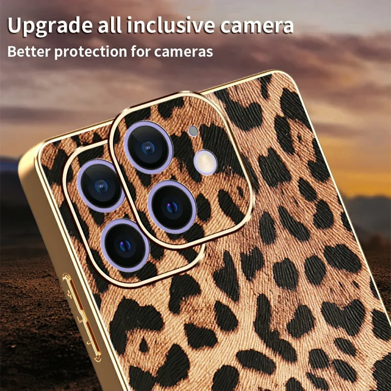Étui pour iPhone 12 Imprimé Léopard Cuir PU Revêtu PC + TPU Coque de Téléphone Électrolytique