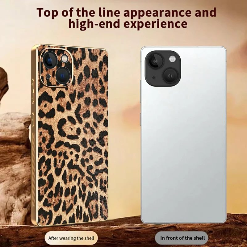 Étui pour iPhone 13 Imprimé Léopard Cuir PU Revêtu PC + TPU Coque de Téléphone Électrolytique