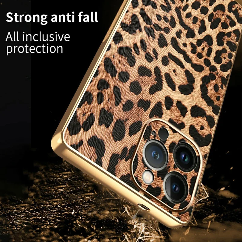 Étui pour iPhone 13 Pro Imprimé Léopard Cuir PU Revêtu PC + TPU Coque de Téléphone Électrolytique