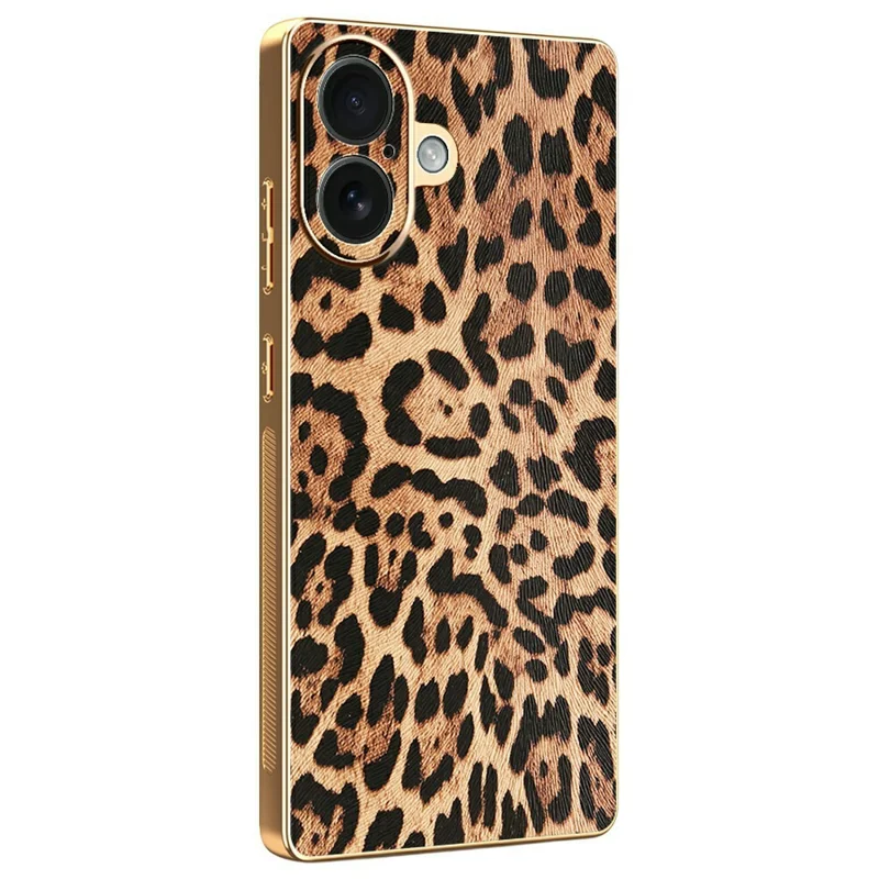 Étui pour iPhone 17 Imprimé léopard Revêtement en cuir PU PC + Housse de téléphone plaquée TPU