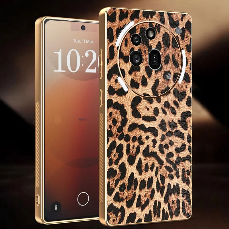 Étui pour Nothing Phone (3a) Pro Imprimé Léopard en Cuir PU Revêtu de TPU + PC avec Finition Électroplaquée