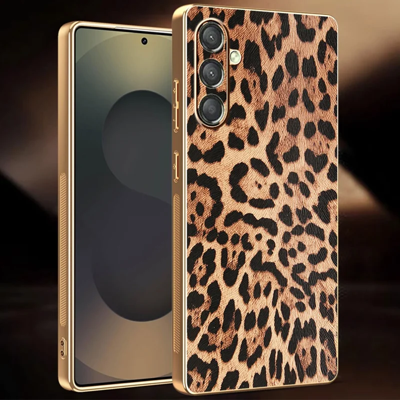 Étui pour Samsung Galaxy A14 4G / 5G Imprimé Léopard en Cuir PU Revêtu de TPU + PC Coque de Téléphone Électrolytique