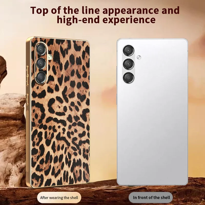 Étui pour Samsung Galaxy A14 4G / 5G Imprimé Léopard en Cuir PU Revêtu de TPU + PC Coque de Téléphone Électrolytique
