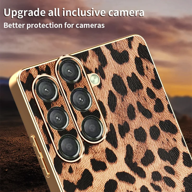 Étui pour Samsung Galaxy A14 4G / 5G Imprimé Léopard en Cuir PU Revêtu de TPU + PC Coque de Téléphone Électrolytique