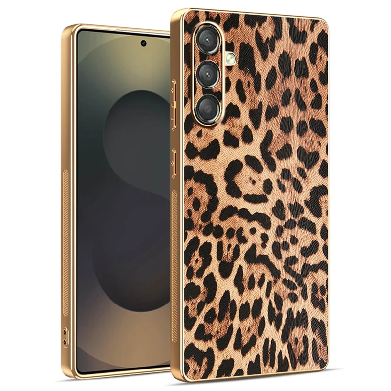 For Samsung Galaxy A16 4G / 5G Case Leopard Print PU Leather Coated PC + TPU Electroplating Phone Cover