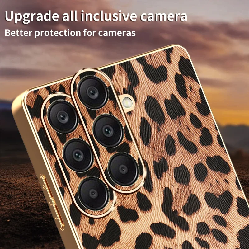 Für Samsung Galaxy A26 5G Hülle Leopardenmuster PU-Leder überzogenes TPU + PC Elektroplatting Handyhülle