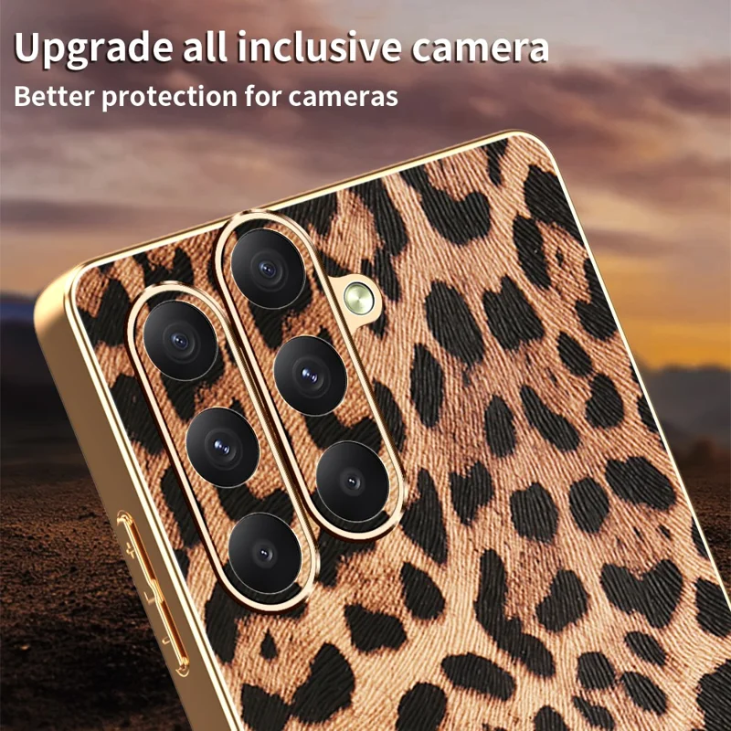 For Samsung Galaxy A34 5G Case Leopard Print PU Leather Coated PC + TPU Electroplating Phone Cover