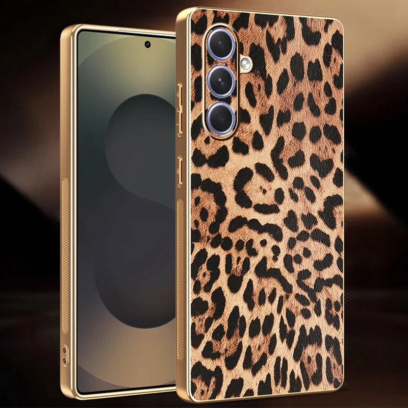 Für Samsung Galaxy A54 5G Hülle Leoparden-Muster PU-Leder beschichtetes TPU + PC Elektrolytisch beschichtete Handyhülle