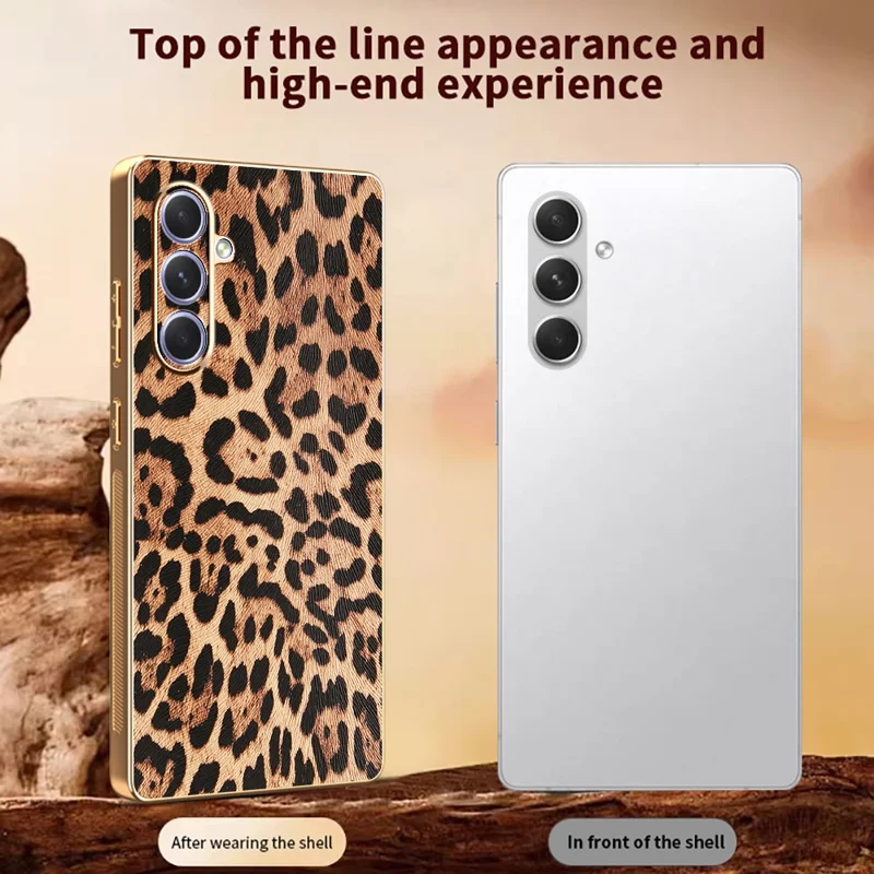 Für Samsung Galaxy A54 5G Hülle Leoparden-Muster PU-Leder beschichtetes TPU + PC Elektrolytisch beschichtete Handyhülle