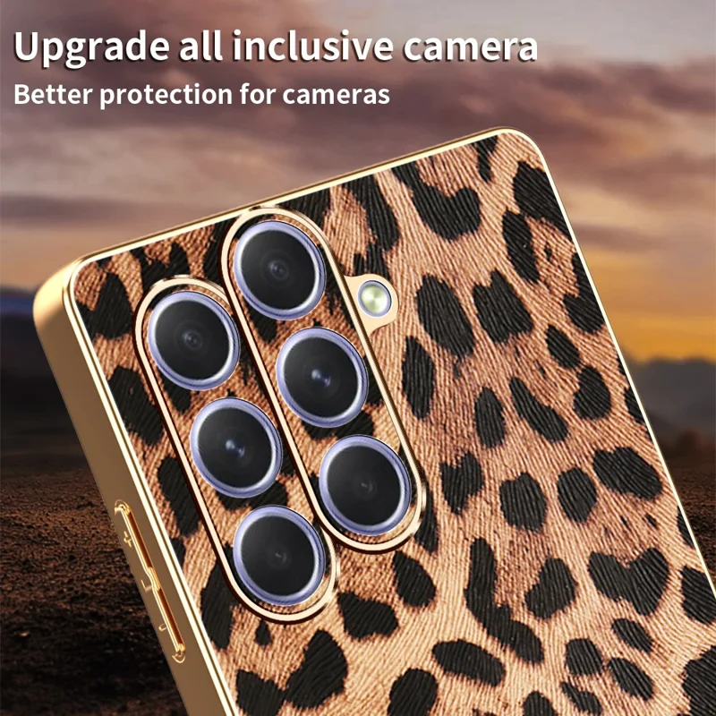 Für Samsung Galaxy A54 5G Hülle Leoparden-Muster PU-Leder beschichtetes TPU + PC Elektrolytisch beschichtete Handyhülle