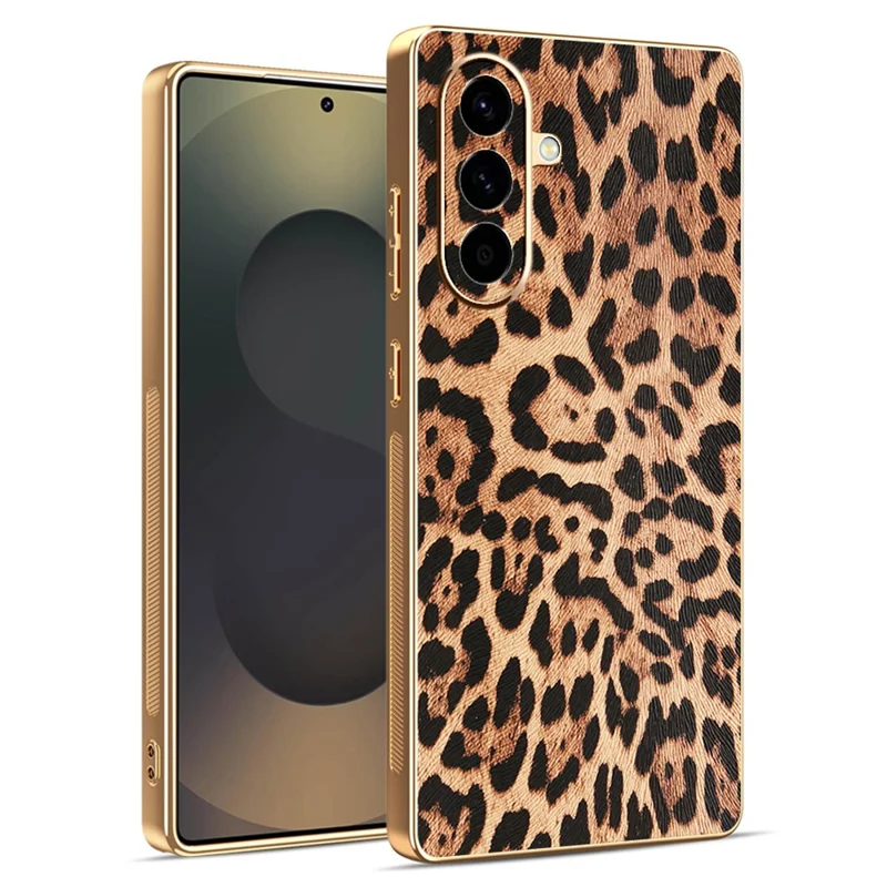 Für Samsung Galaxy A56 5G Hülle Leoparden-Print PU-Leder überzogenes TPU + PC Elektrolysiertes Handycover