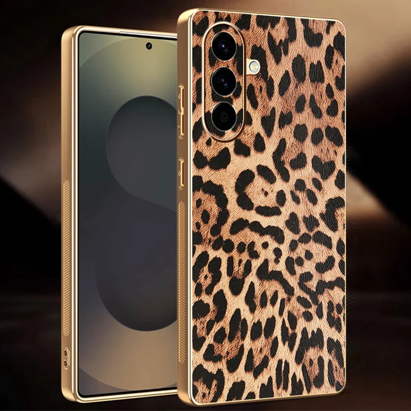 Für Samsung Galaxy A56 5G Hülle Leoparden-Print PU-Leder überzogenes TPU + PC Elektrolysiertes Handycover