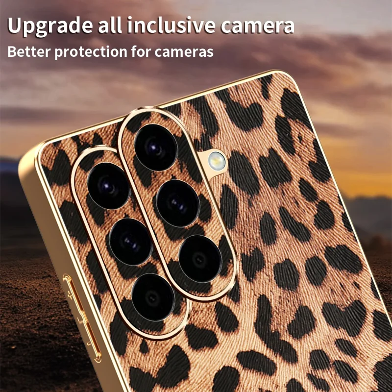 Für Samsung Galaxy A56 5G Hülle Leoparden-Print PU-Leder überzogenes TPU + PC Elektrolysiertes Handycover