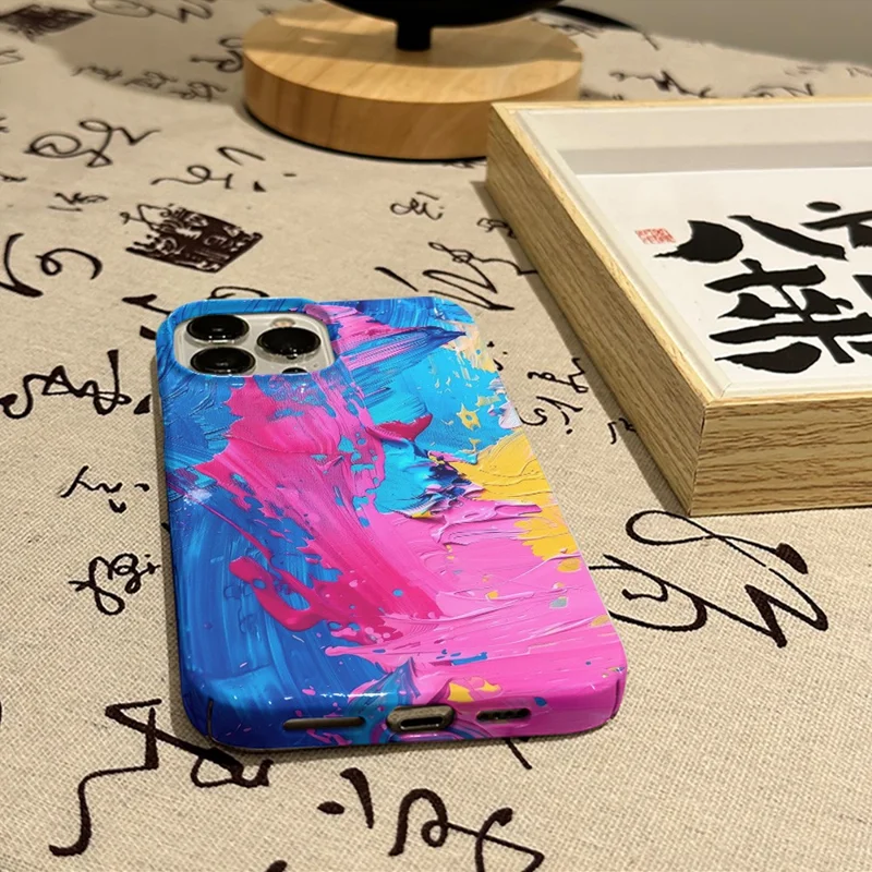 For iPhone 16 Pro Max Case Heat Transfer Oil Painting Pattern Hard PC Phone Cover - Style A