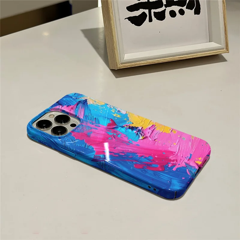 For iPhone 16 Pro Max Case Heat Transfer Oil Painting Pattern Hard PC Phone Cover - Style A