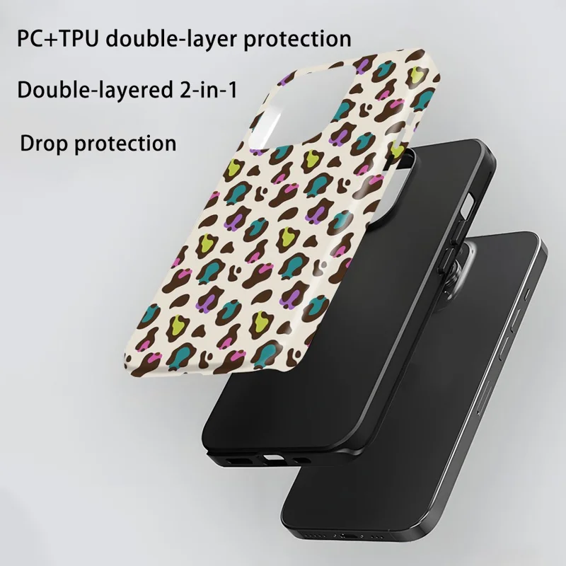 For iPhone 16 Pro Max Case Pattern Design TPU PC Heat Transfer Glossy Phone Cover - Colored Leopard