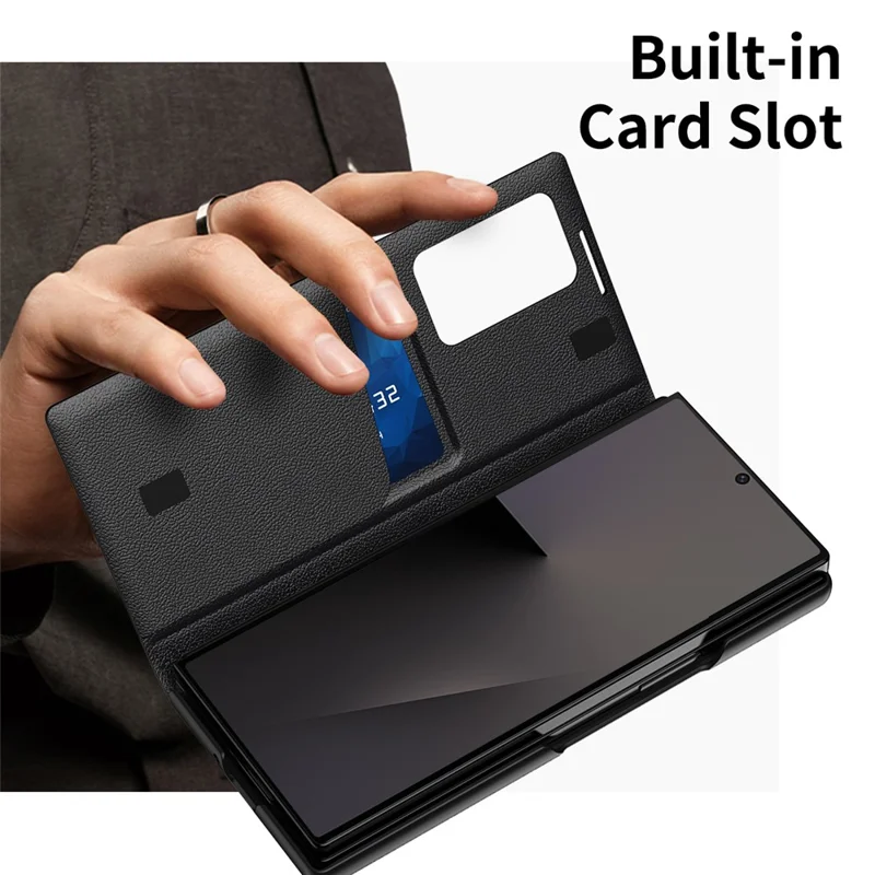 For Samsung Galaxy Z Fold7 5G Case with Card Holder Smart View Window Leather Phone Cover - Black