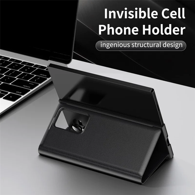 For Samsung Galaxy Z Fold7 5G Case with Card Holder Smart View Window Leather Phone Cover - Black