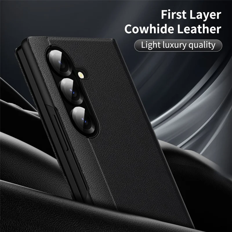 For Samsung Galaxy Z Fold7 5G Case with Card Holder Smart View Window Leather Phone Cover - Black
