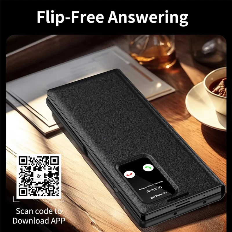 For Samsung Galaxy Z Fold7 5G Case with Card Holder Smart View Window Leather Phone Cover - Black