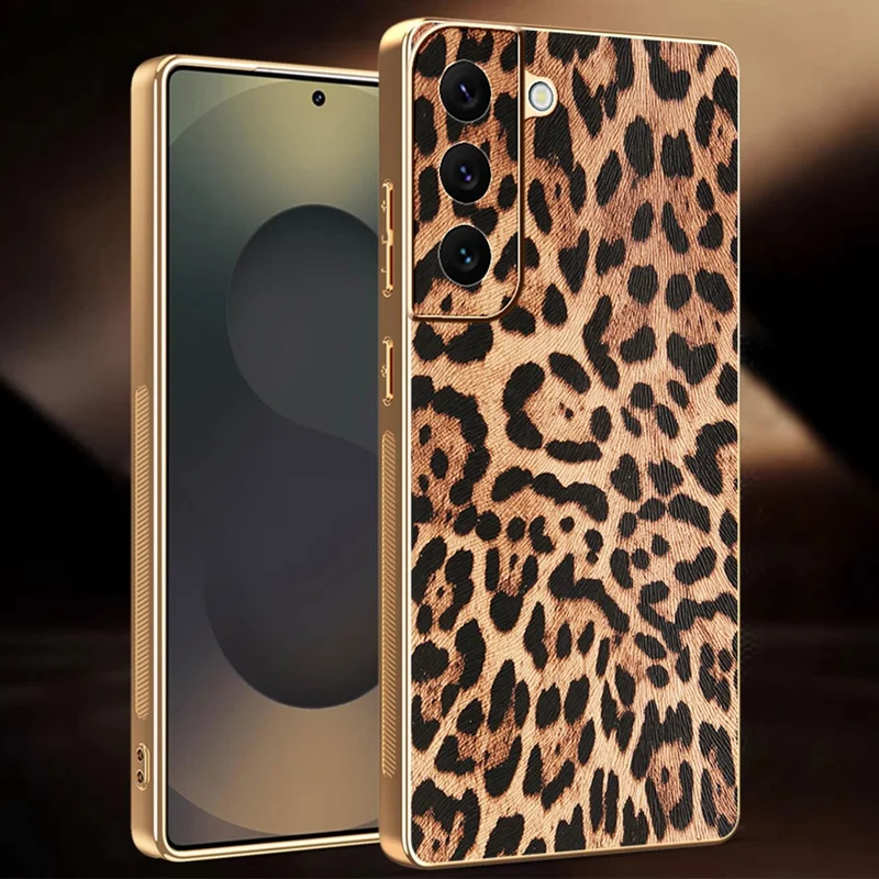 Für Samsung Galaxy S22 5G Hülle Leoparden-Muster PU-Leder überzogene TPU + PC Elektrolytische Handyhülle