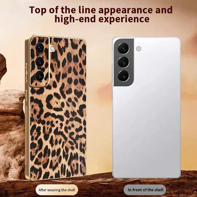 Für Samsung Galaxy S22 5G Hülle Leoparden-Muster PU-Leder überzogene TPU + PC Elektrolytische Handyhülle