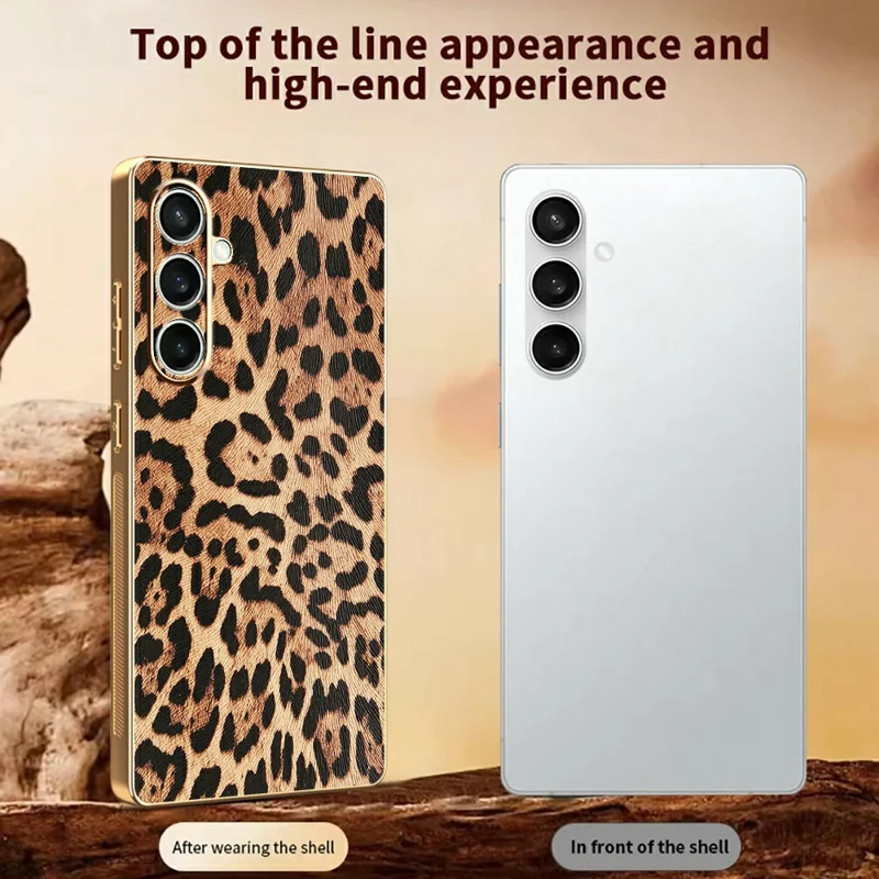Für Samsung Galaxy S24 FE Hülle Leopardenmuster PU-Leder beschichtetes TPU + PC Elektrolytisch beschichtete Handyhülle