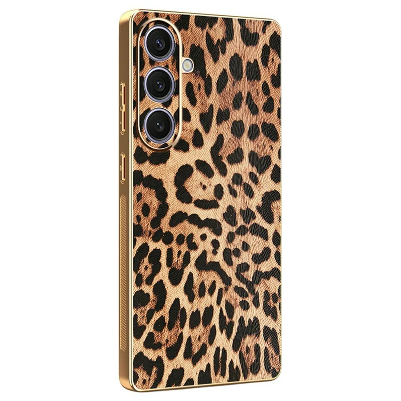 Für Samsung Galaxy S24+ Hülle Leopardenmuster PU-Leder beschichtetes TPU + PC Elektro-Beschichtung Handyhülle