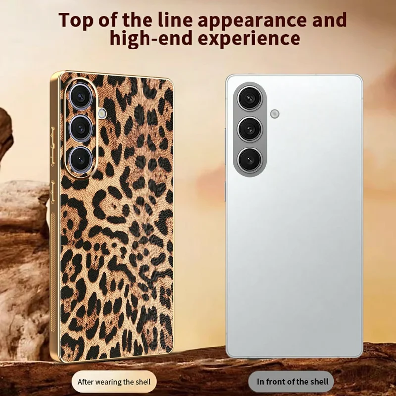 Für Samsung Galaxy S24+ Hülle Leopardenmuster PU-Leder beschichtetes TPU + PC Elektro-Beschichtung Handyhülle