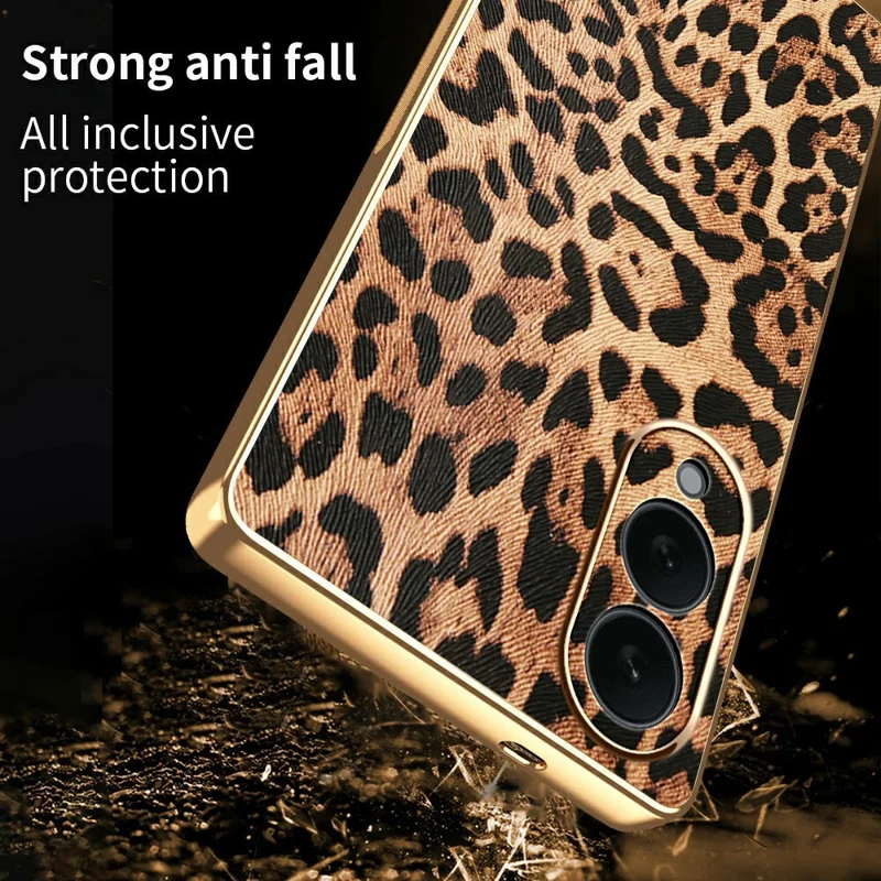 Funda para Samsung Galaxy S25 Edge con Estampado de Leopardo, Cuero PU Revestido, TPU + PC, Carcasa Protectora Electrodepositada