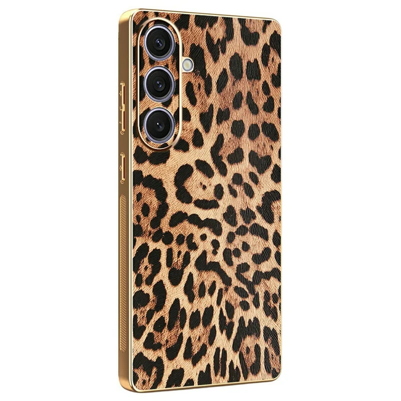 Funda para Samsung Galaxy S25+ con Estampado de Leopardo, Cuero Sintético con TPU + PC Electrodepositado, Carcasa para Teléfono