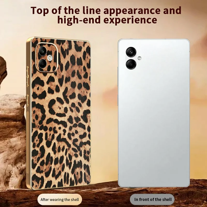 Für Samsung Galaxy A05 4G Hülle Leopardenmuster PU-Leder beschichtetes PC + TPU elektrolytisch veredeltes Handycover