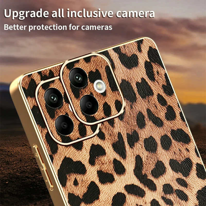 Für Samsung Galaxy A05 4G Hülle Leopardenmuster PU-Leder beschichtetes PC + TPU elektrolytisch veredeltes Handycover
