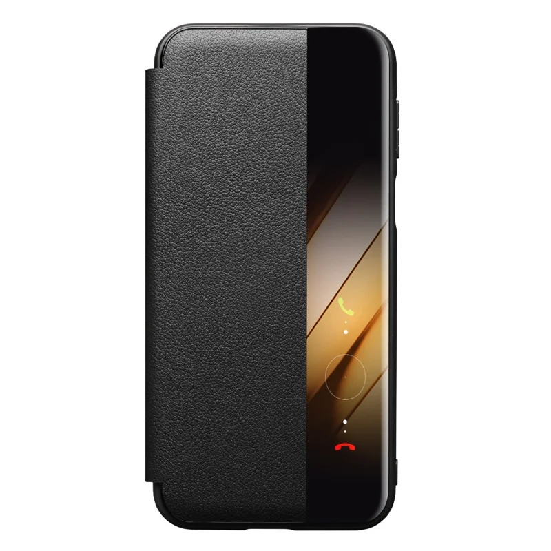 QIALINO pour Huawei Pura 80 Étui avec Fenêtre Vue Automatique Réveil / Veille en Cuir de Vache Véritable Housse de Téléphone Rabattable - Noir