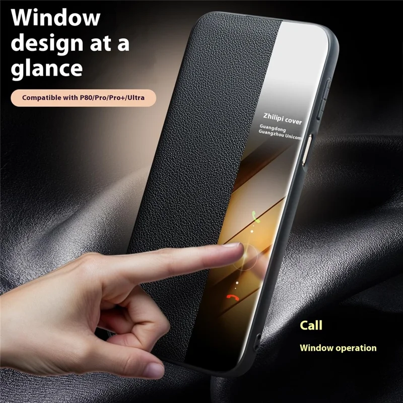 QIALINO pour Huawei Pura 80 Étui avec Fenêtre Vue Automatique Réveil / Veille en Cuir de Vache Véritable Housse de Téléphone Rabattable - Noir