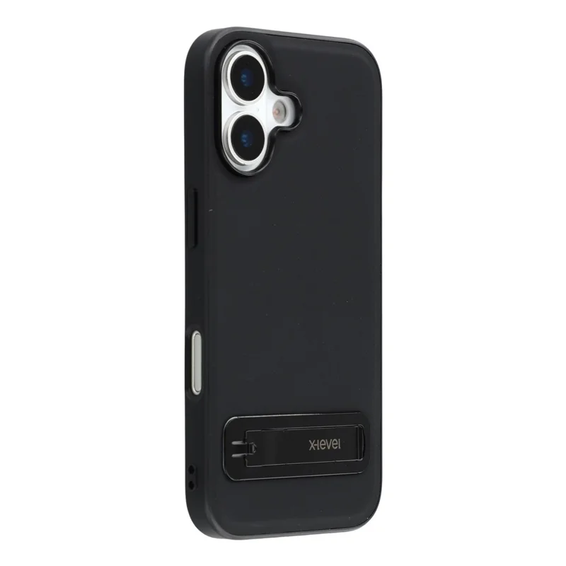 X-LEVEL Funda de Cuero para iPhone 17 con Carcasa de PC y TPU, Soporte Metálico - Negro