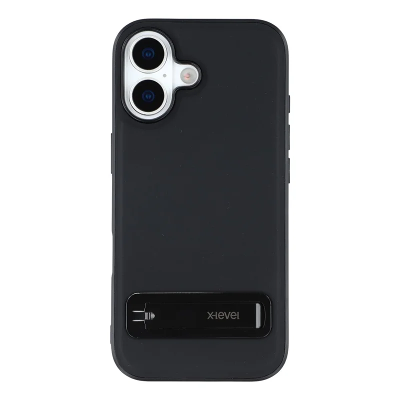 X-LEVEL Funda de Cuero para iPhone 17 con Carcasa de PC y TPU, Soporte Metálico - Negro
