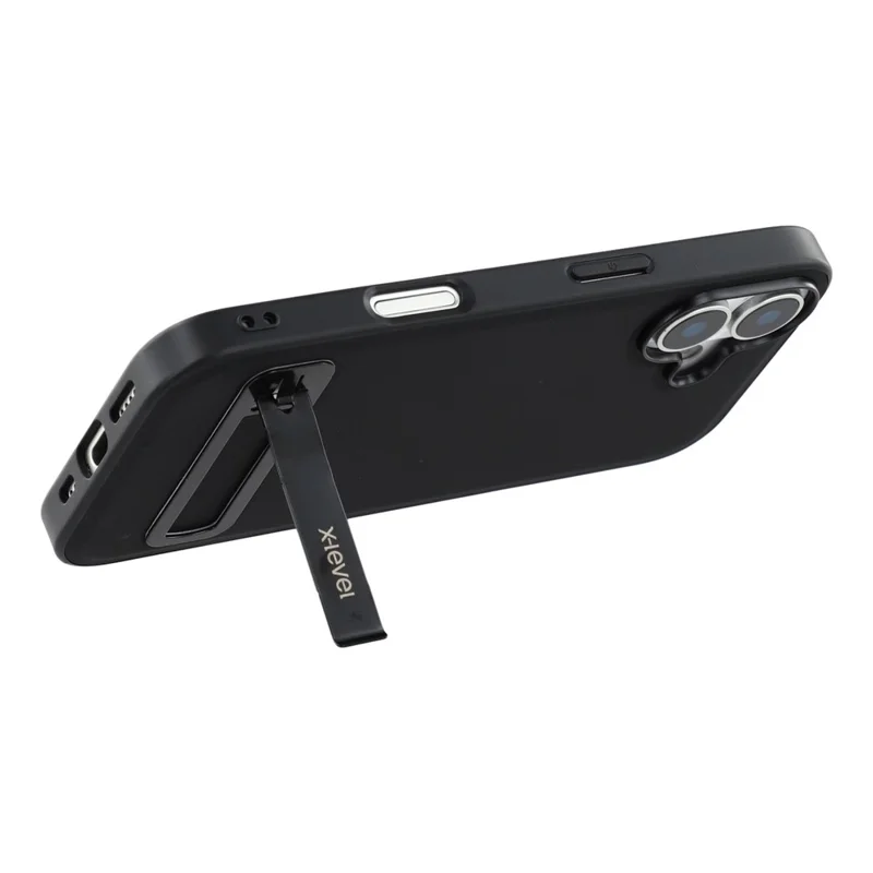 X-LEVEL Funda de Cuero para iPhone 17 con Carcasa de PC y TPU, Soporte Metálico - Negro