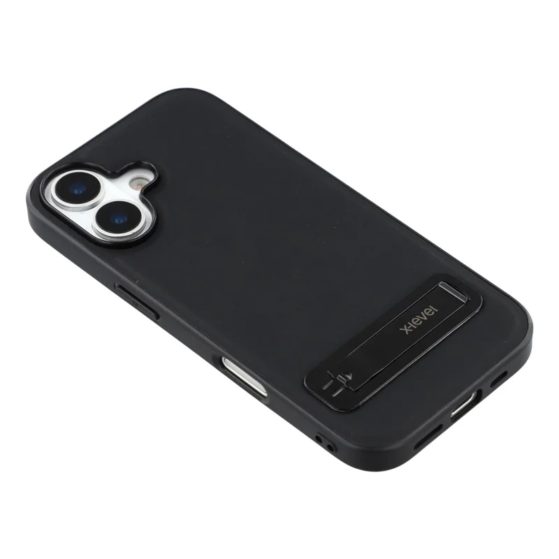 X-LEVEL Funda de Cuero para iPhone 17 con Carcasa de PC y TPU, Soporte Metálico - Negro