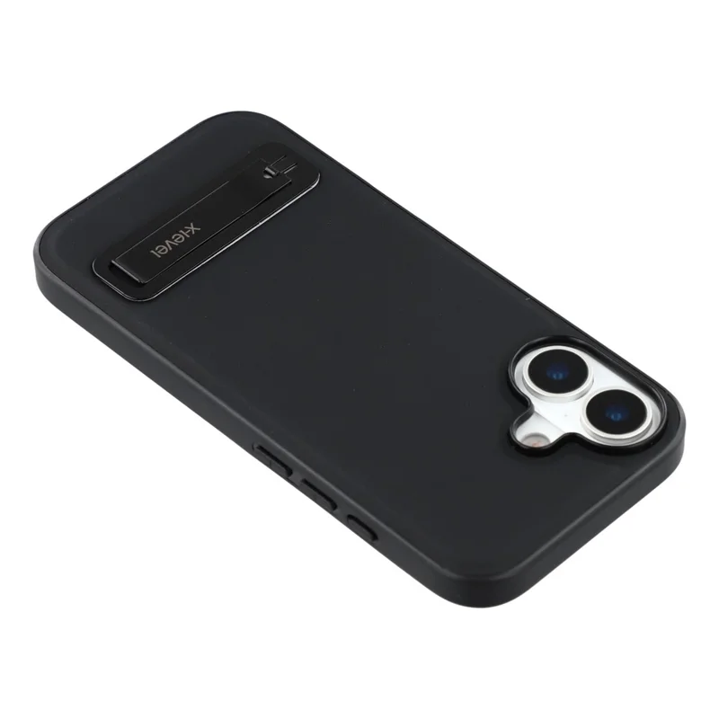 X-LEVEL Funda de Cuero para iPhone 17 con Carcasa de PC y TPU, Soporte Metálico - Negro