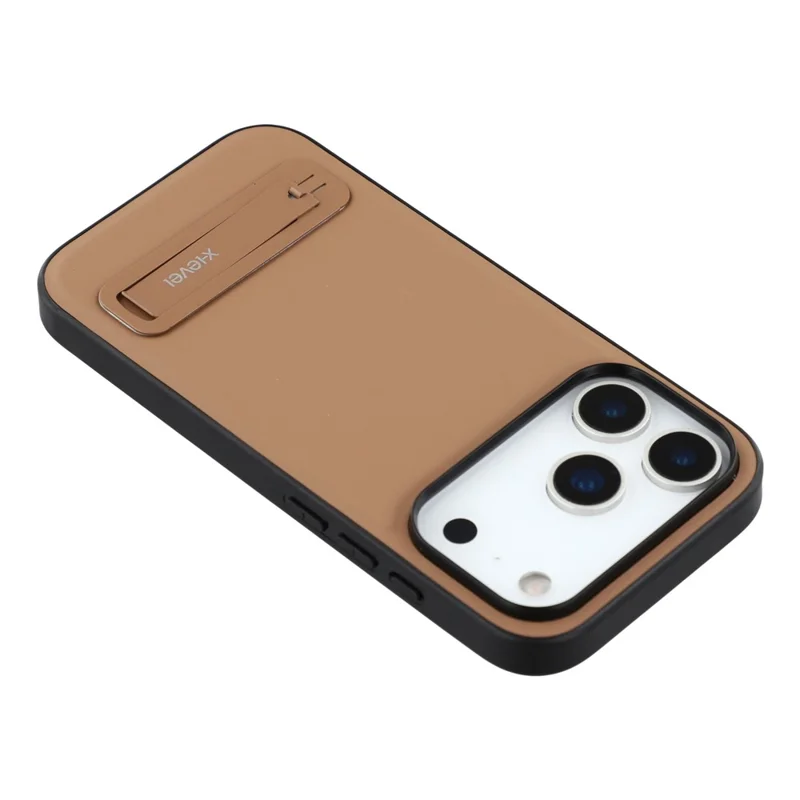 Capa X-LEVEL para iPhone 17 Pro com Revestimento de Couro, Capa Traseira de PC e TPU com Suporte Metálico - Marrom