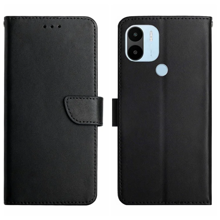 Für Xiaomi Redmi A1+ 4G HT02 Full Protection Nappa Texture Phone Hülle Echtes Leder TPU Brieftasche Folio Flip Cover Mit Ständer - Schwarz