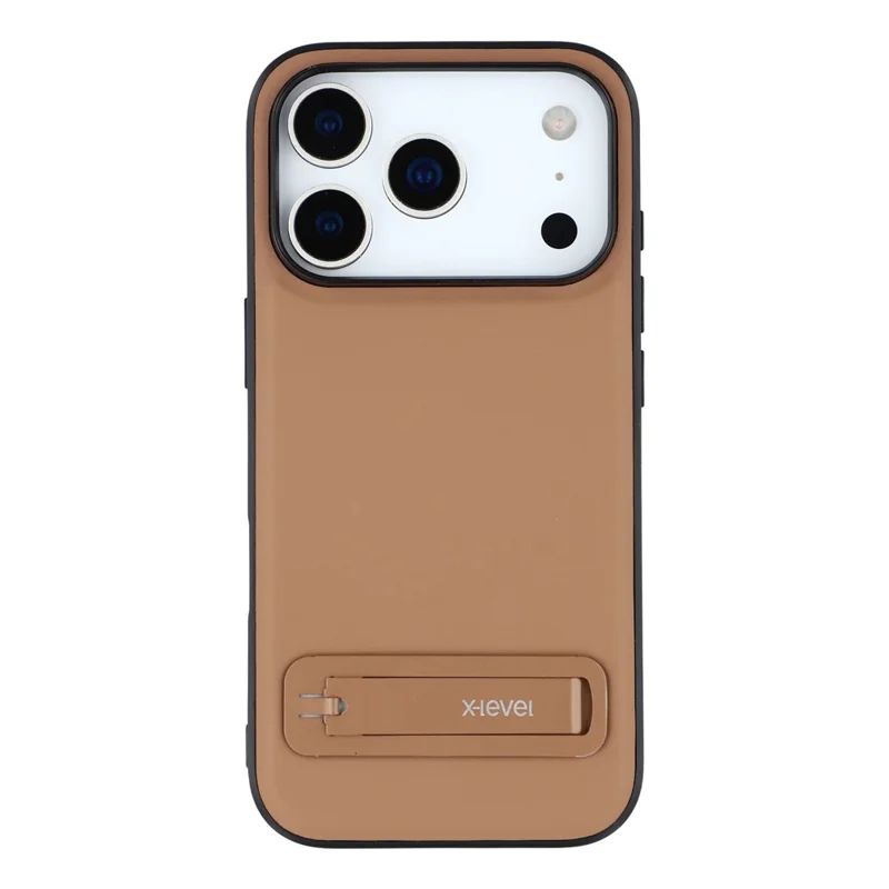 X-LEVEL Para iPhone 17 Pro Max Capa de Couro com Revestimento de PC e TPU, Suporte Metálico - Marrom