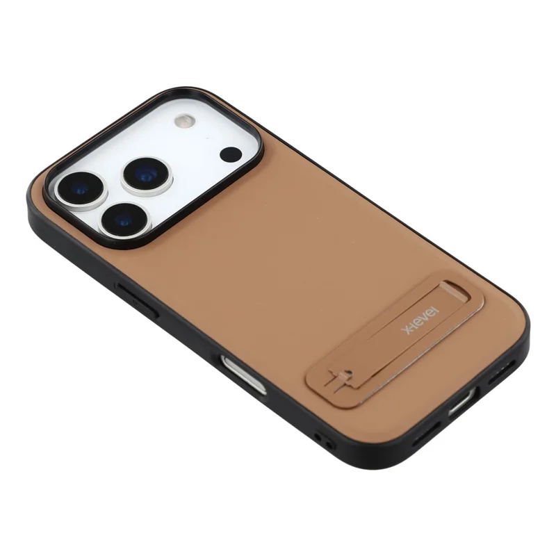 X-LEVEL Para iPhone 17 Pro Max Capa de Couro com Revestimento de PC e TPU, Suporte Metálico - Marrom