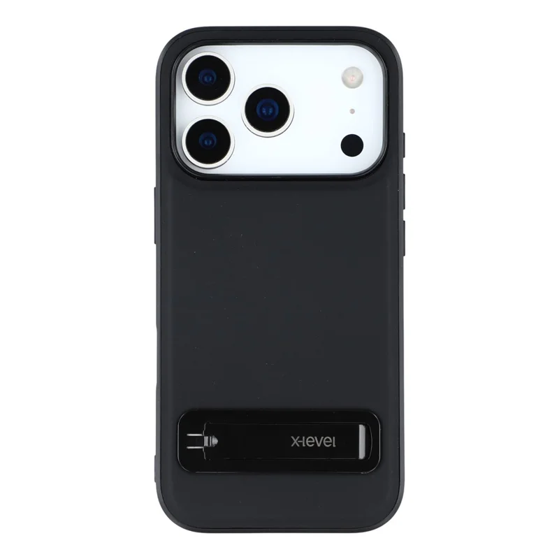 X-LEVEL For iPhone 17 Pro Max Case Leather Coated PC TPU Phone Back Cover with Metal Kickstand - Black