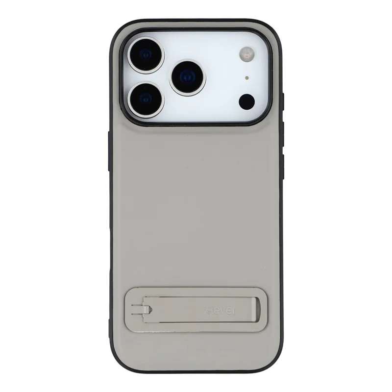 X-LEVEL For iPhone 17 Pro Max Case Leather Coated PC TPU Phone Back Cover with Metal Kickstand - Grey