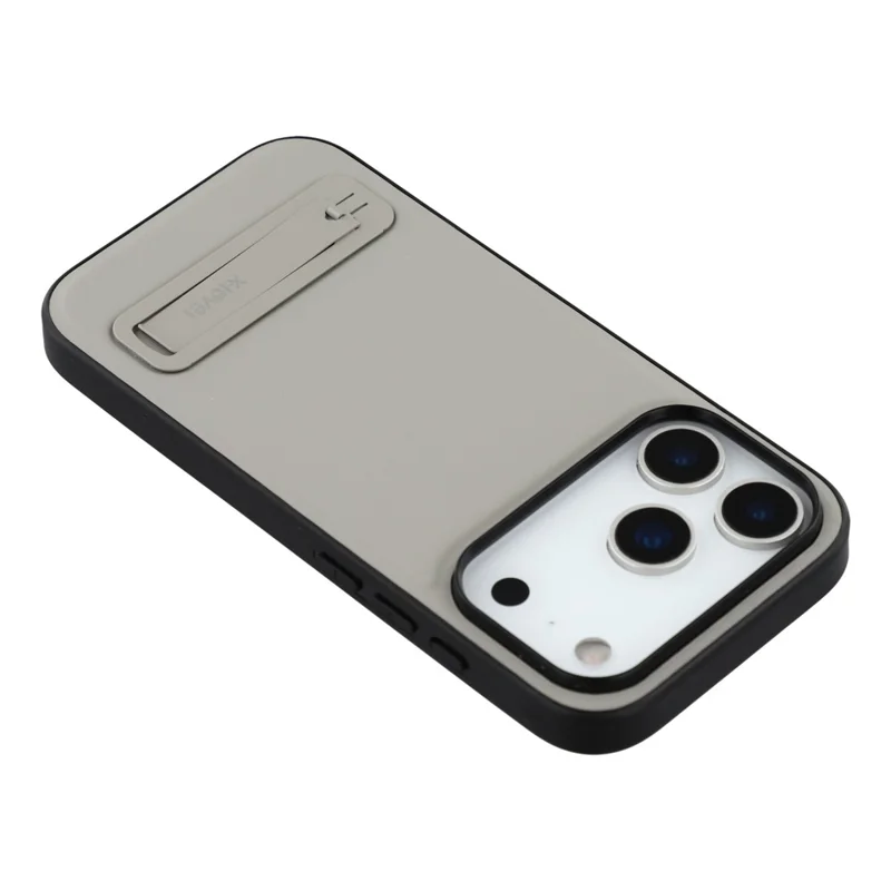 X-LEVEL For iPhone 17 Pro Max Case Leather Coated PC TPU Phone Back Cover with Metal Kickstand - Grey