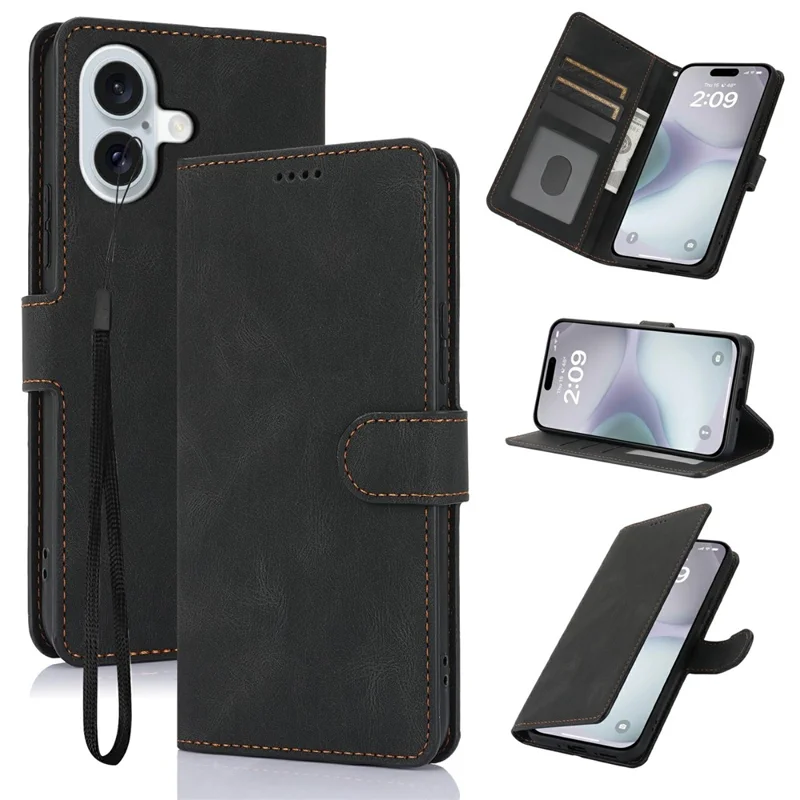 Cover per iPhone 17 in Pelle PU con Porta Carte e Supporto - Nero